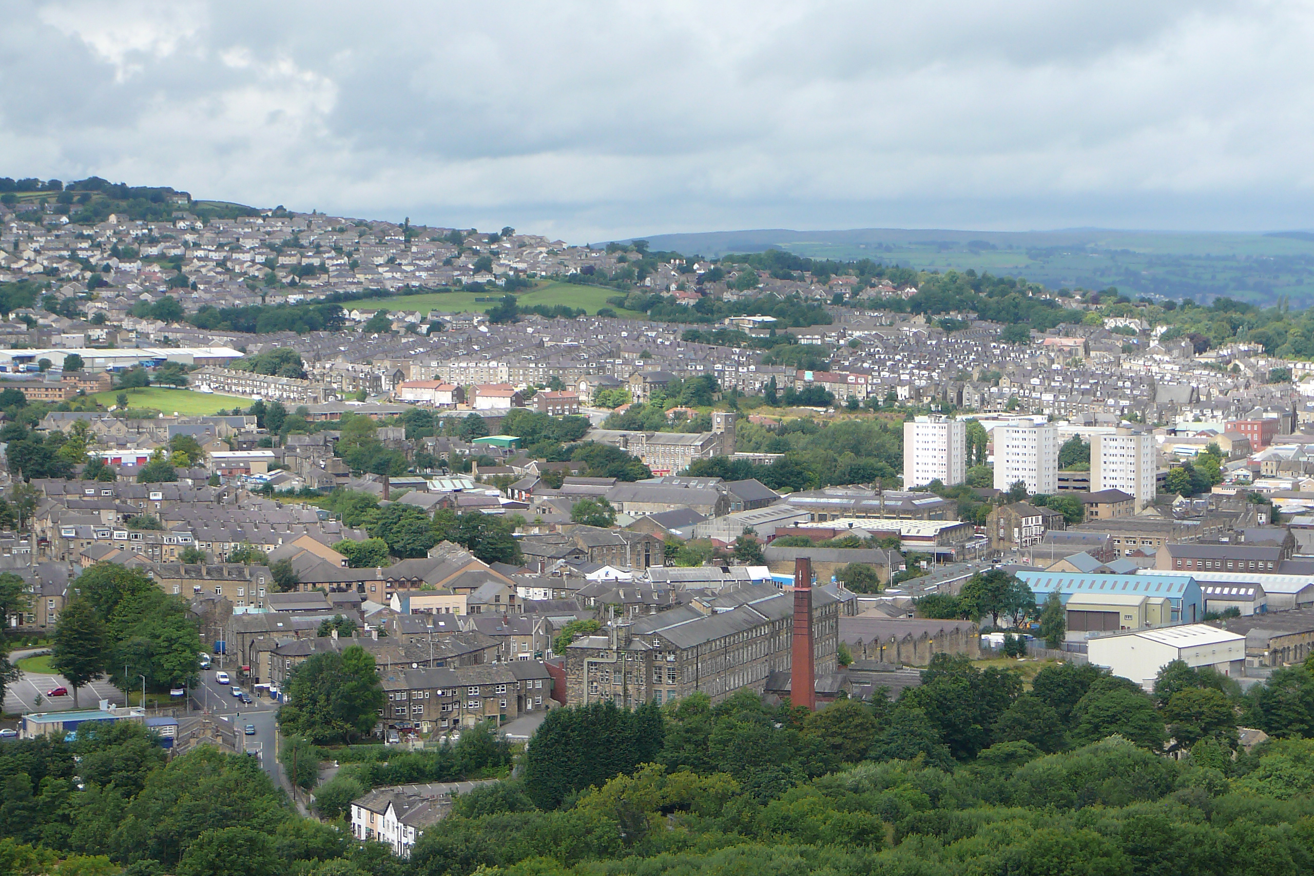 Aerial view over the town of Keighley, West Yorkshire